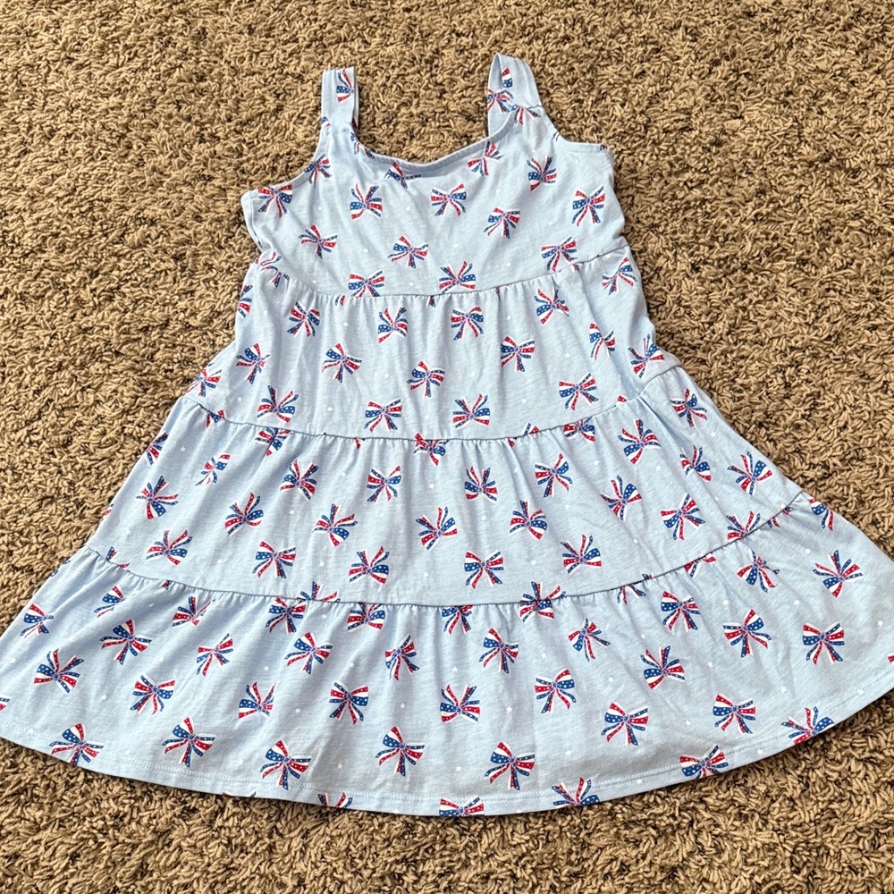 Charming Blue Kids Casual Dress with Bow Print